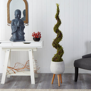 5’ Mohlenbechia Spiral Artificial Tree in White Planter with Stand