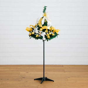 5' Pre-Lit Artificial Pop up Christmas Tree with Gold & Silver Ornaments, Ribbons and 100 Warm White LED Lights