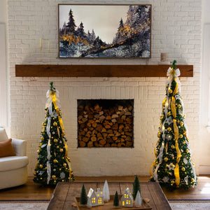 5' Pre-Lit Artificial Pop up Christmas Tree with Gold & Silver Ornaments, Ribbons and 100 Warm White LED Lights