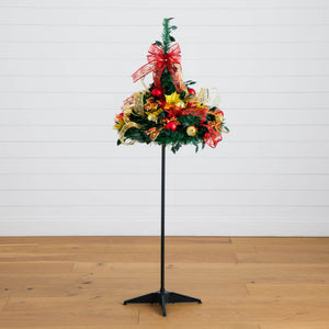 5' Pre-Lit Artificial Pop up Christmas Tree with Red & Gold Ornaments, Ribbons and 100 Warm White LED Lights