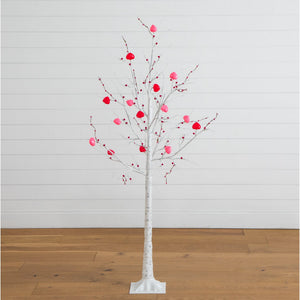 5' Pre-Lit Artificial Valentine's Day Twig Tree with 72 Heart Shaped LED Lights and Red Berries
