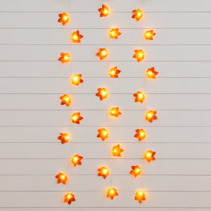 5' Pre-Lit Autumn Maple Leaf Artificial Fall Garland with 10 Warm White LED String Lights - Set of 3