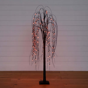 5’ Pre-Lit Halloween Black Willow Artificial Fall Tree with 144 Orange & Purple LED Lights