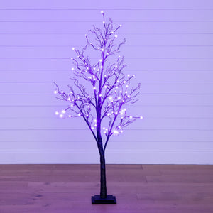 5’ Pre-Lit Halloween Deluxe Black Twig Artificial Tree with 102 Orange & Purple LED Lights