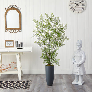 5’ Ruffle Fern Artificial Tree in Gray Planter