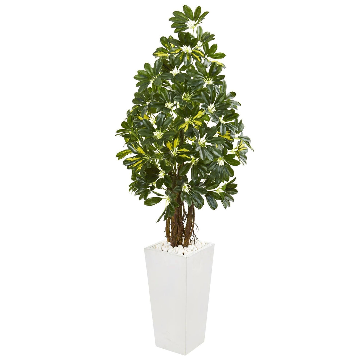 5’ Schefflera Artificial Tree in White Tower Planter