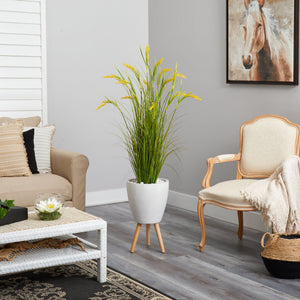 5” Wheat Grain Artificial Plant in White Planter with Legs