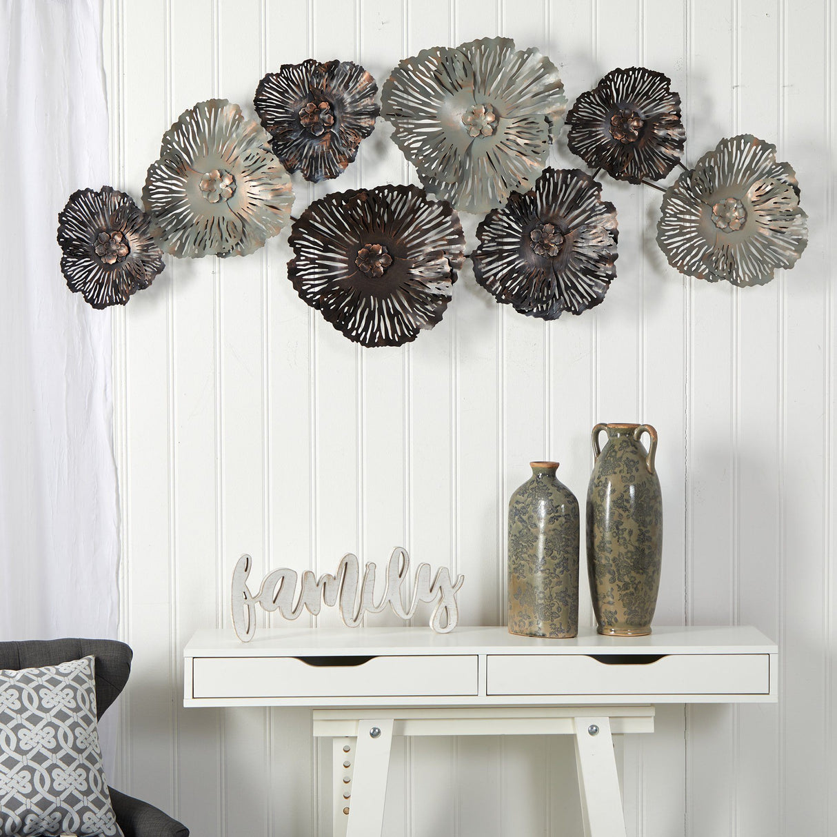 5’ x 2’ Floating Metal Floral Design Metal Wall Art Decor