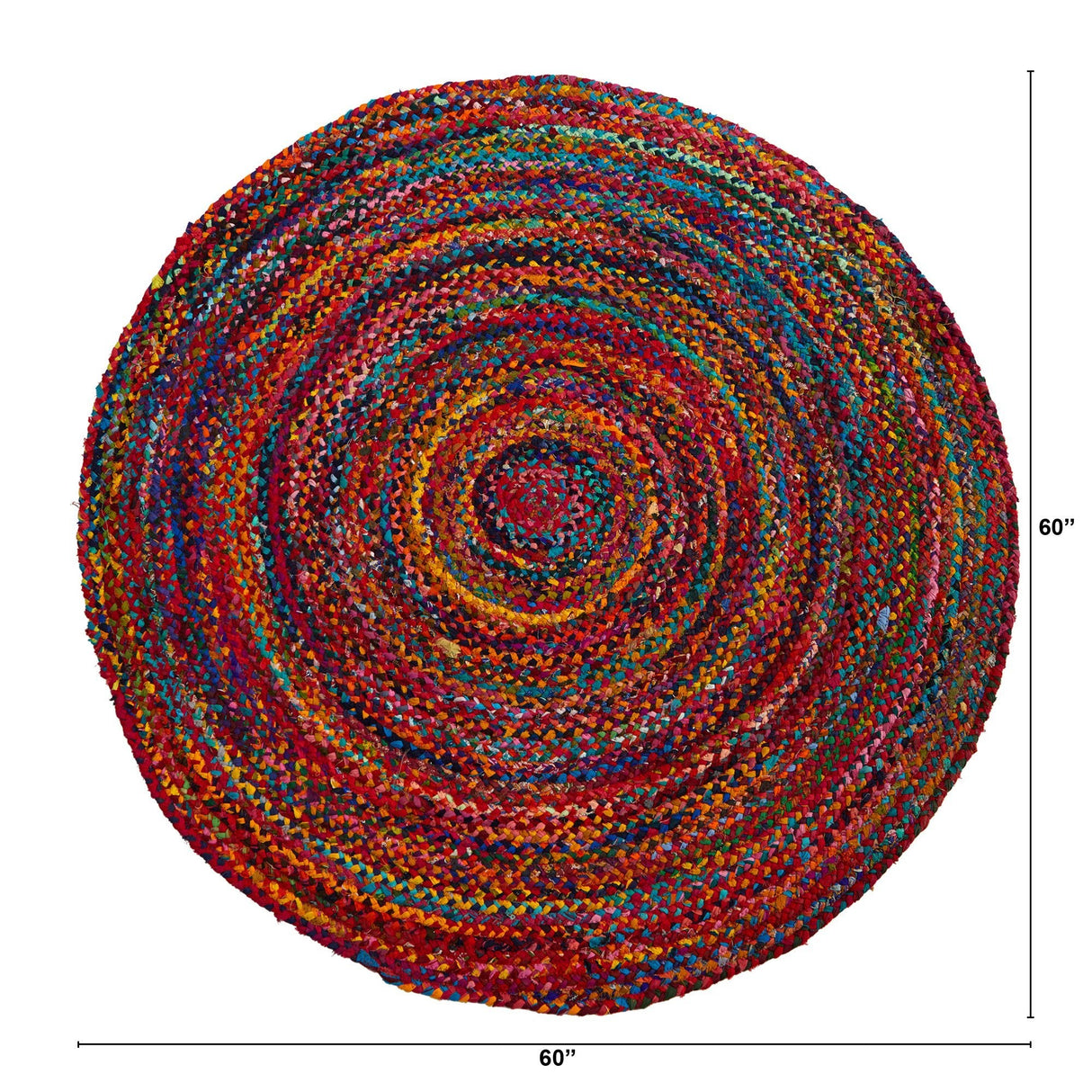 5’ x 5’ Hand Braided Boho Colorful Chindi Round Rug