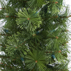 50” Green Pencil Artificial Christmas Tree with 100 Clear (Multifunction) LED Lights and 140 Bendable Branches in White Metal Planter