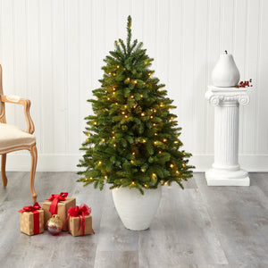 50” Sierra Spruce “Natural Look” Artificial Christmas Tree with 150 Clear LED Lights in White Planter