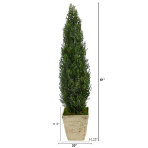 51” Cedar Artificial Tree in Country White Planter (Indoor/Outdoor)