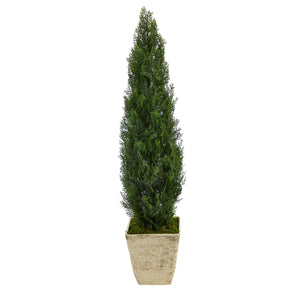 51” Cedar Artificial Tree in Country White Planter (Indoor/Outdoor)