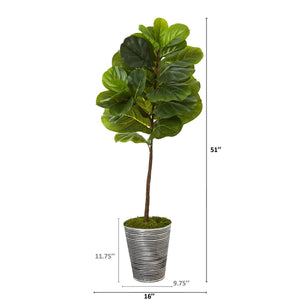 51” Fiddle Leaf Artificial Tree in Decorative Tin Planter (Real Touch)