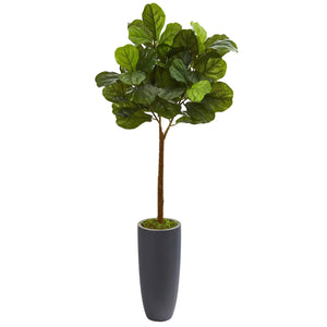 51” Fiddle Leaf Artificial Tree in Gray Planter (Real Touch)