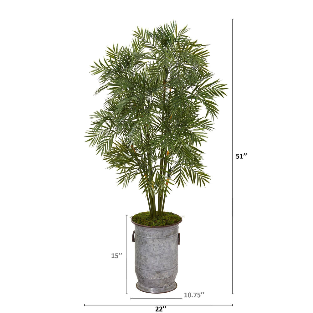 51” Parlor Palm Artificial Tree in Vintage Metal Planter