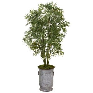 51” Parlor Palm Artificial Tree in Vintage Metal Planter