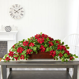 51” Poinsettia and Variegated Holly Artificial Plant in Decorative Planter (Real Touch)