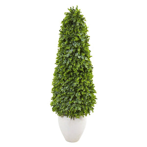 52” Eucalyptus Topiary Artificial Tree in White Planter (Indoor/Outdoor)