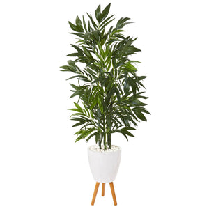 53” Bamboo Palm Artificial Tree in White Planter with Stand