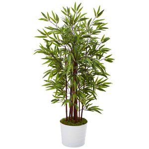 54” Bamboo Artificial Tree in White Tin Planter