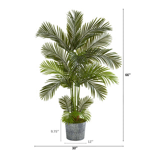 5.5' Areca Palm Artificial Tree in Embossed Black Tin Planter