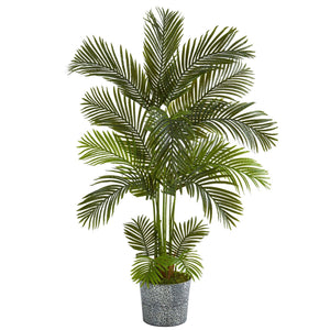 5.5' Areca Palm Artificial Tree in Embossed Black Tin Planter