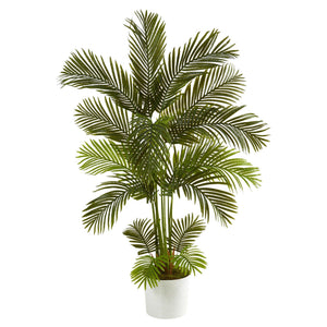5.5' Areca Palm Artificial Tree in White Tin Planter