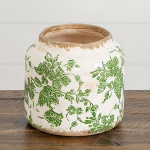 5.5” Floral Tuscan Ceramic Green Scroll Planter