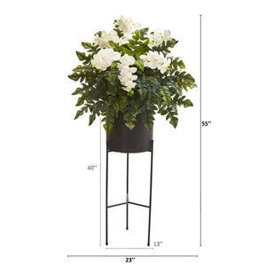 55” Phalaenopsis Orchid, Holly Fern Plant in Black Planter