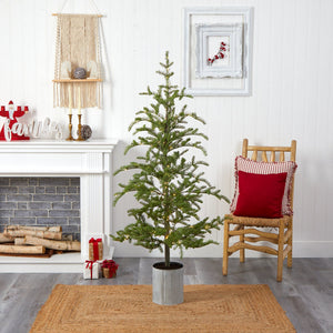 5.5’ Pre-Lit Pine Artificial Christmas Tree in Decorative Planter with 150 Lights