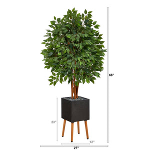 5.5’ Super Deluxe Artificial Ficus Tree in Black Planter with Stand