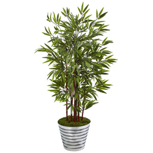 57” Bamboo Artificial Tree in Decorative Tin Bucket