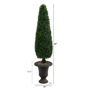 57” Boxwood Topiary Artificial Tree in Charcoal Urn UV Resistant (Indoor/Outdoor)