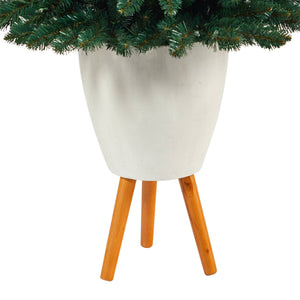 57” Northern Rocky Spruce Artificial Christmas Tree with 100 Clear Lights and 322 Bendable Branches in White Planter with Stand