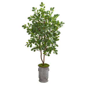 57” Oak Artificial Tree in Vintage Metal Planter