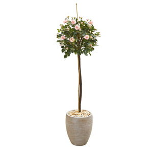 57” Rose Topiary Artificial Tree in Sand Colored Planter