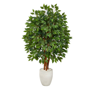 57” Super Deluxe Artificial Ficus Tree in White Planter
