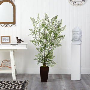 58” Ruffle Fern Artificial Tree in Bronze Metal Planter