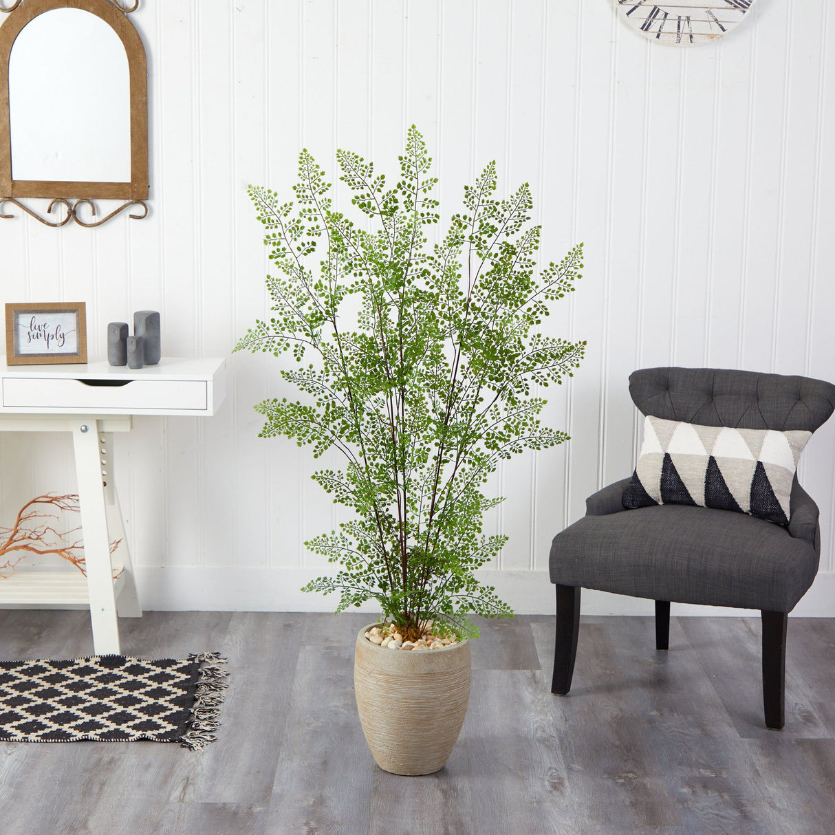 58” Ruffle Fern Artificial Tree in Sand Colored Planter