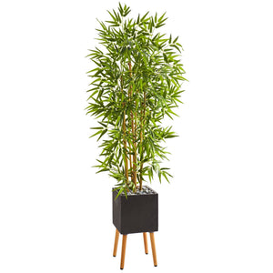 59” Bamboo Artificial Tree in Black Planter with Stand