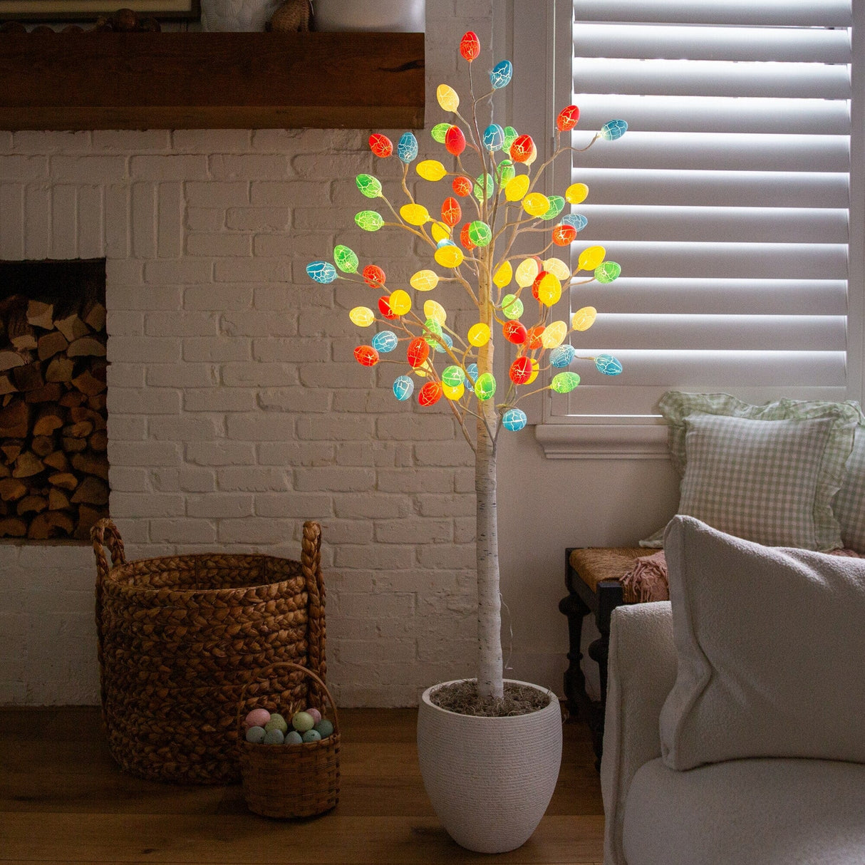 5' Pre-Lit Artificial Easter Twig Tree with 72 Egg Shaped LED Ornaments