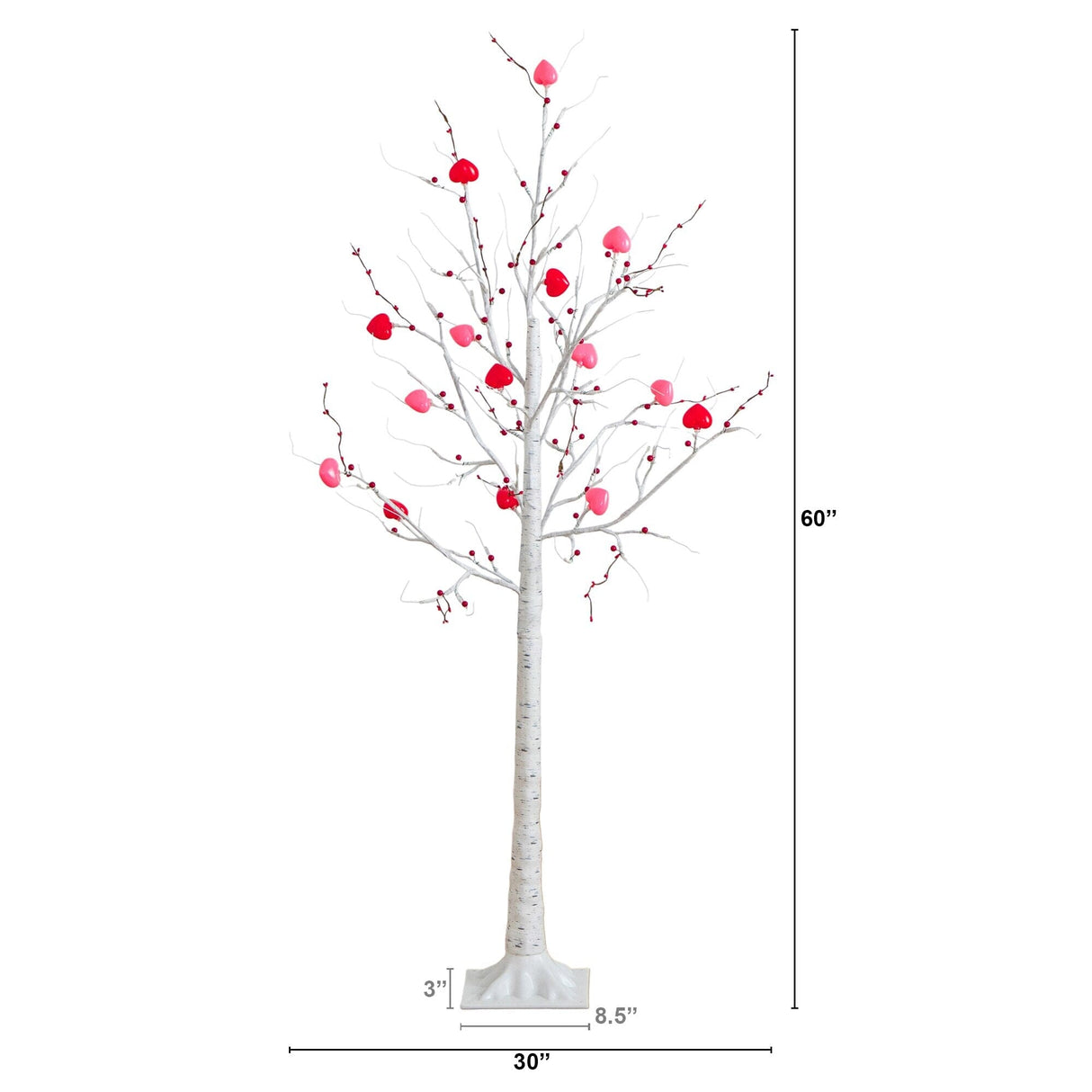 5' Pre-Lit Artificial Valentine's Day Twig Tree with 72 Heart Shaped LED Lights and Red Berries