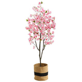 6’ Artificial Cherry Blossom Tree with Handmade Jute & Cotton Basket