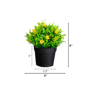 6" Artificial Mini Flowering Plant in Black Pot -Set of 3