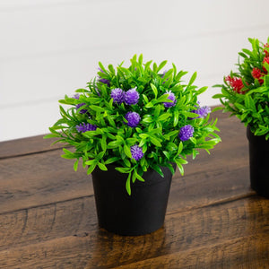 6" Artificial Mini Flowering Plant in Black Pot -Set of 3