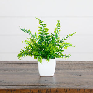 6” Artificial Mixed Botanical Plant in White Square Pot - Set of 4