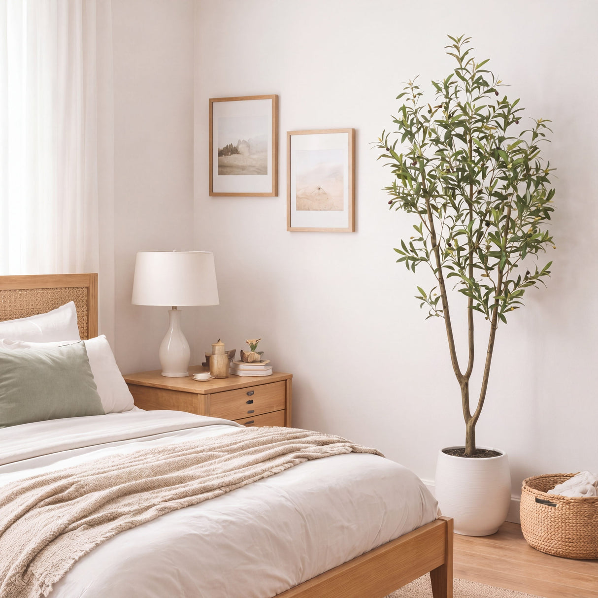 6’ Artificial Olive Tree in White Decorative Planter