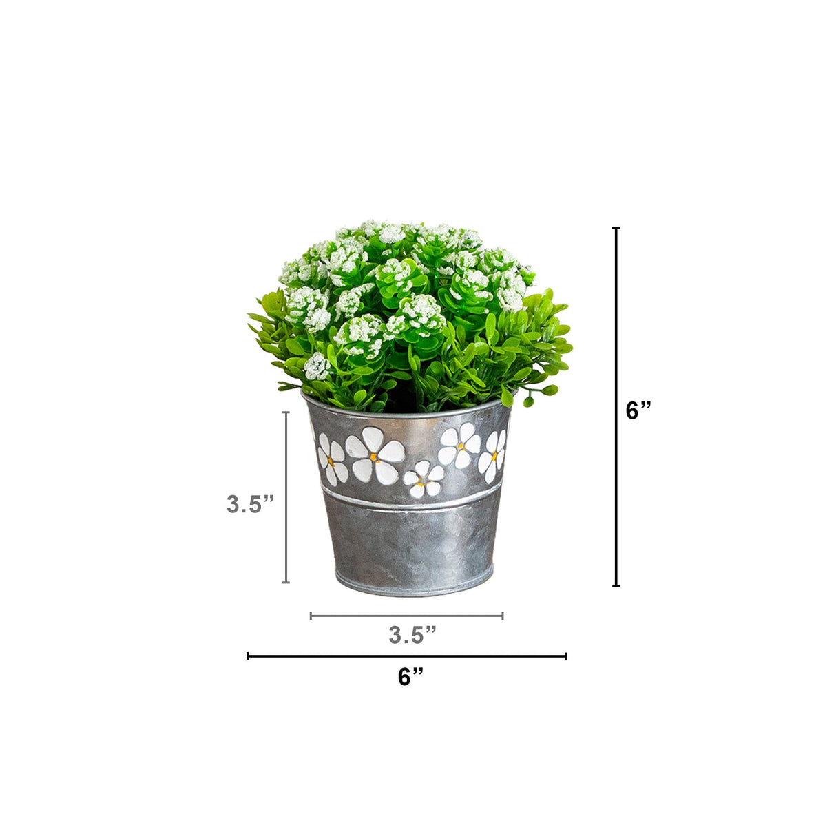 6” Artificial Succulent flowering Plant in Decorative Daisy Tin Planter -Set of 3