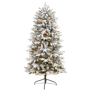6' Aspen Mountain Fir Flocked Christmas Tree with 1198 Bendable Branches and 450 LED Lights